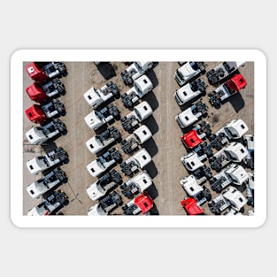 A lot of trucks on parking lot aerial view Sticker